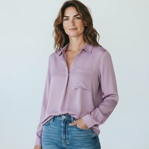 J Jill Women's‎ L Long Sleeve V Neck Popover Tunic Blouse Lavender EUC